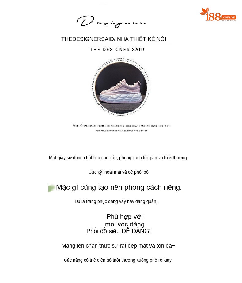 Giày Thể Thao Nữ Lưới Thoáng Khí Đế Dày Phong Cách Pháp Chiều Cao Đế Khoảng 5cm Màu Trắng, Đen, Hồng chi tiết 6