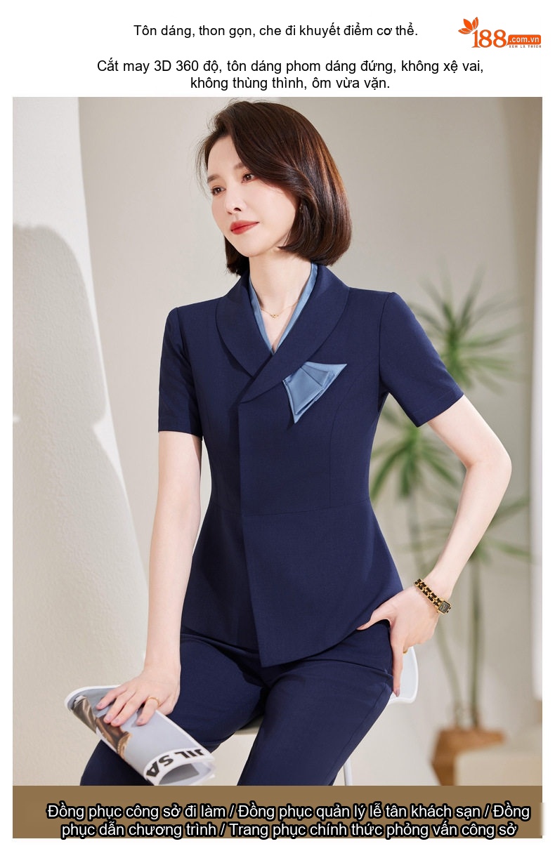 Set Bộ Vest Công Sở Nữ Tay Ngắn Thiết Kế Thanh Lịch Màu Đen, Xanh Navy chi tiết 7