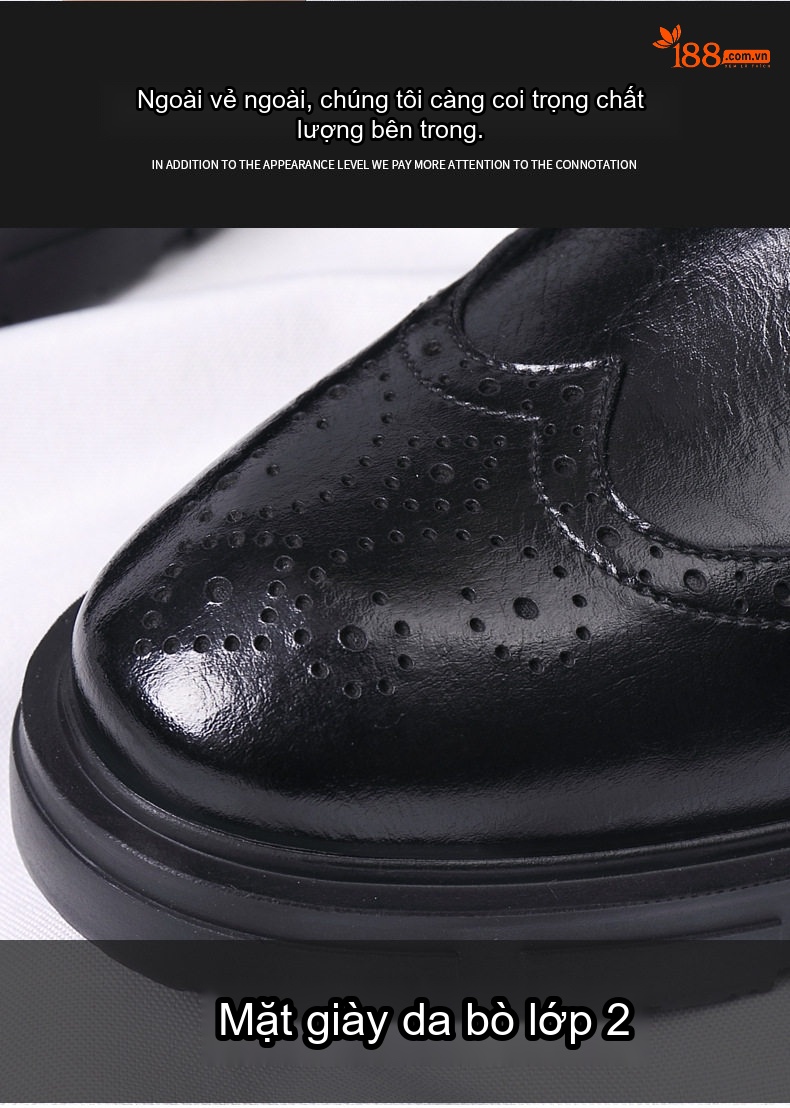 Giày Tây Brogue Tăng Chiều Cao Nam Da Bò Chiều Cao Đế 8cm Màu Đen chi tiết 10