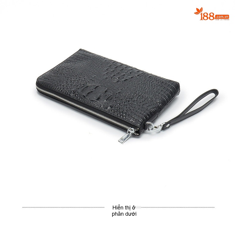 Túi Clutch Nam Da Bò Vân Cá Sấu Cầm Tay Đeo Chéo Đựng Tài Liệu Công Sở Màu Đen chi tiết 6