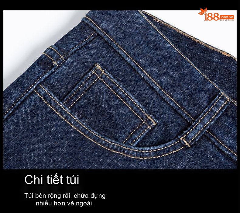 Quần Jean Dài Nam Ống Đứng Lưng Cao Co Giãn Thoải Mái Màu Xanh Đen chi tiết 21