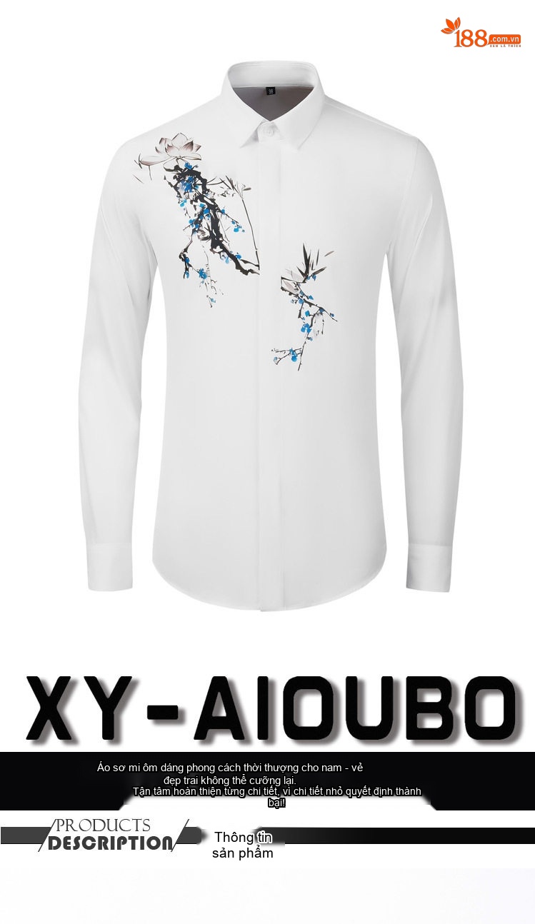 Áo Sơ Mi Nam Tay Dài Cotton In Hoa Văn Phong Cách Trung Quốc Màu Trắng, Đen chi tiết 1