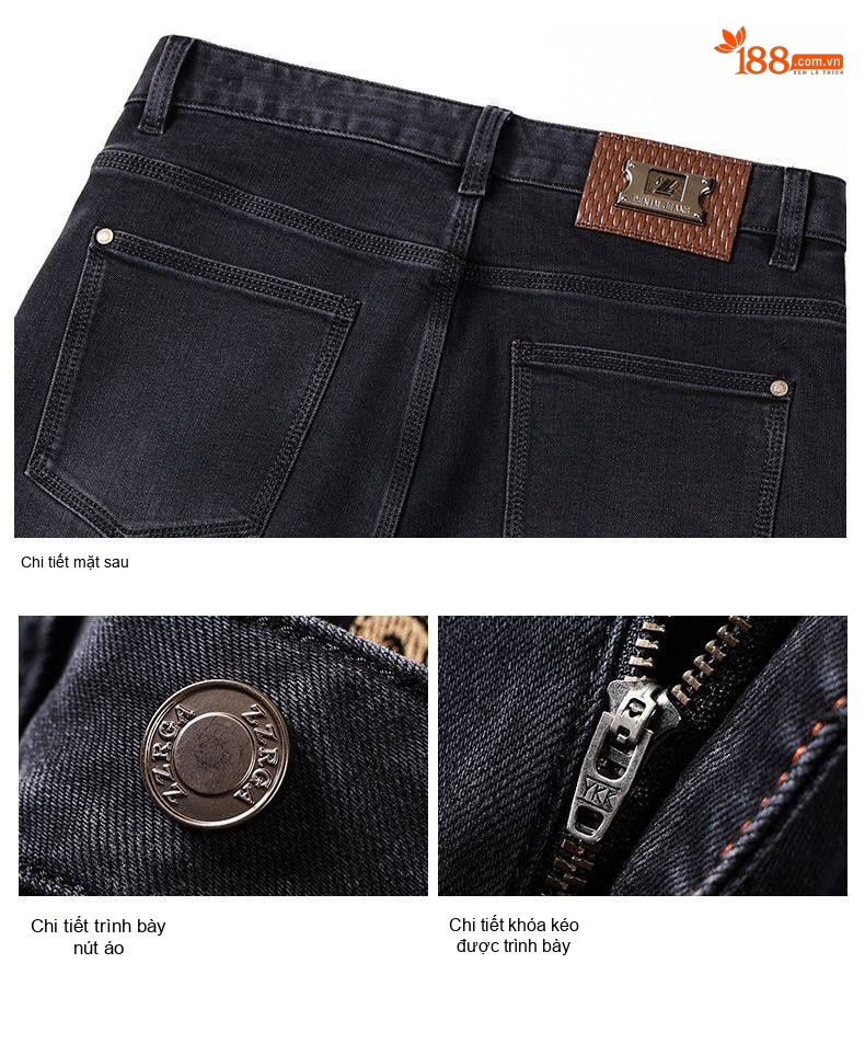 Quần Jeans Nam Ống Đứng Cao Cấp Dáng Ôm Vừa Vặn Màu Xanh Denim chi tiết 38