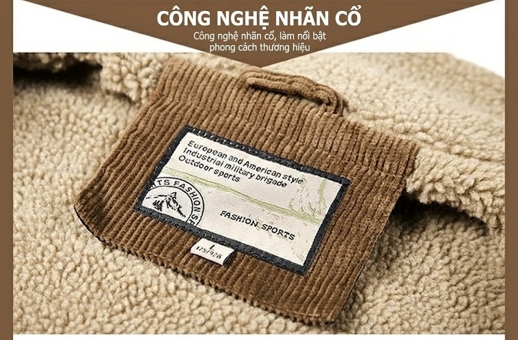 Áo Khoác Bông Nam Cổ Lông Cừu Non Vải Cotton Dày Dặn Màu Nâu, Đen, Xám chi tiết 32