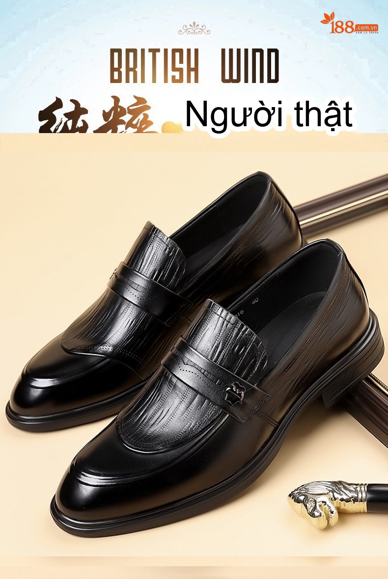Giày Lười Nam Da Bò Mũi Nhọn Chiều Cao Đế Khoảng 3cm Màu Đen, Nâu chi tiết 6