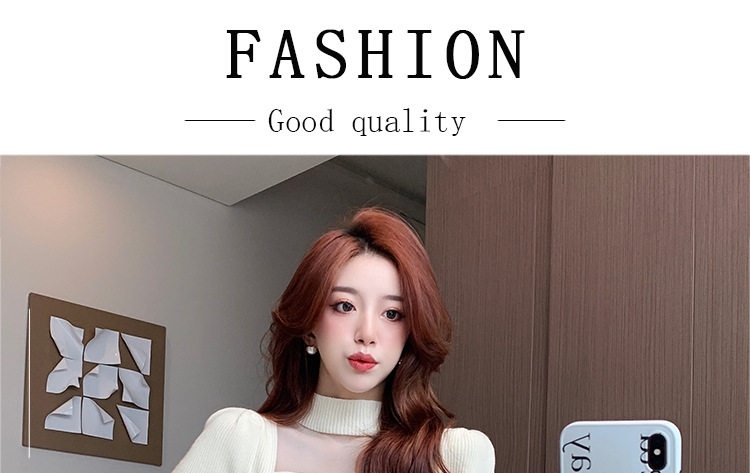 Váy Ôm Body Dệt Kim Tay Dài Chiết Eo Màu Kem, Đỏ, Đen chi tiết 1