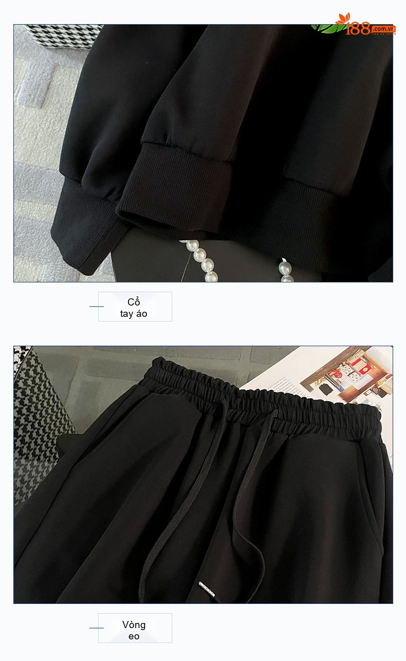 Bộ Đồ Nữ Áo Hoodie và Quần Dài Dáng Rộng Lót Lông Dày Dặn Phong Cách Hàn Quốc Màu Đen chi tiết 15