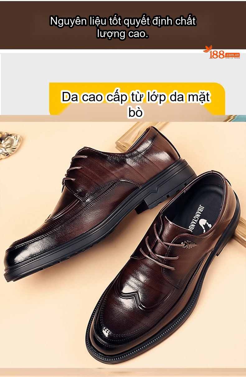 Giày Tây Đầu Tròn Nam Da Bò Chiều Cao Đế Khoảng 3cm Màu Đen, Nâu chi tiết 5