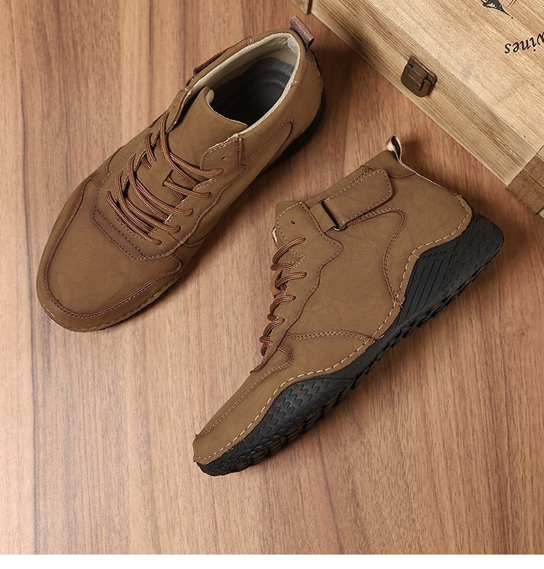 Giày Boot Nam Cổ Cao Dây Buộc Phong Cách Martin Chiều Cao Đế Khoảng 3cm Màu Nâu, Đen chi tiết 37