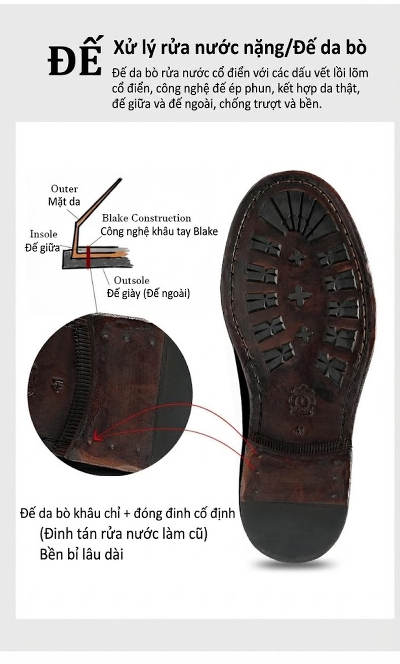 Giày Tây Buộc Dây Nam Da Bóng GoodYear Đế Lớn Chiều Cao Đế Khoảng 4cm Màu Đen, Nâu chi tiết 2