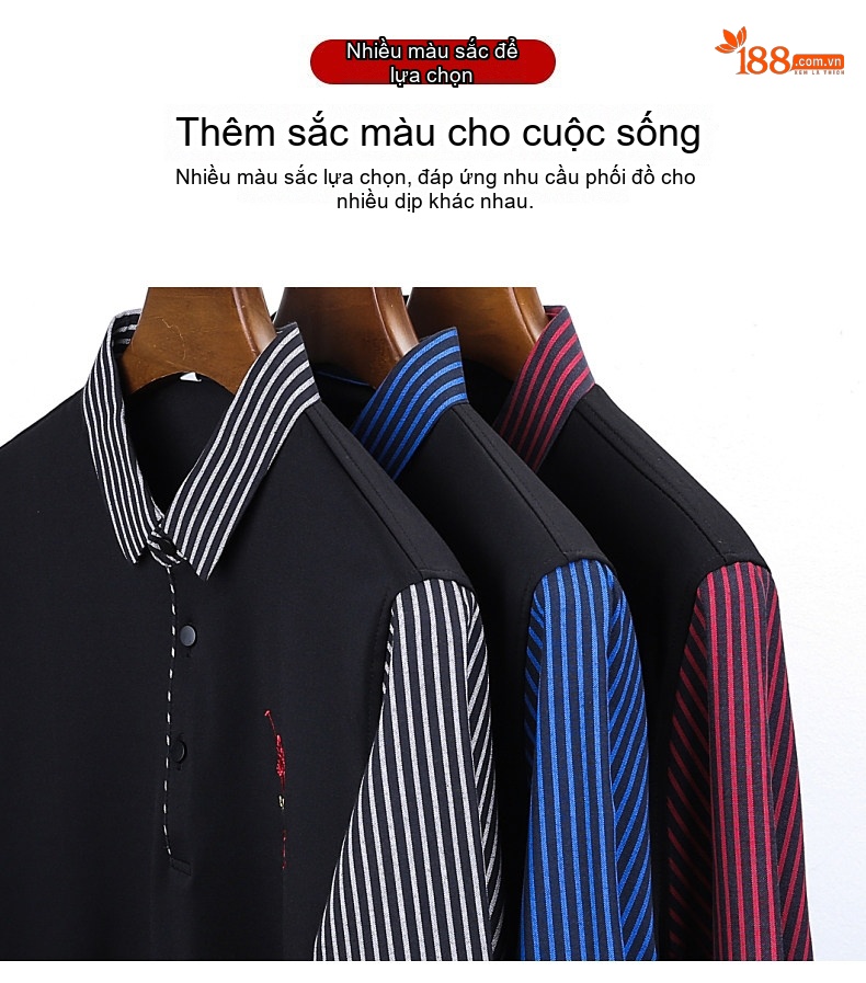 Áo Thun Dài Tay Nam Giả Hai Lớp Cổ Sơ Mi Lót Lông Giữ Ấm Dáng Rộng Trung Niên Màu Đen, Xanh, Đỏ, Xám... chi tiết 2