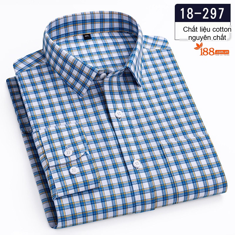 Áo Sơ Mi Nam Cotton Dài Tay Kẻ Caro Thời Trang Công Sở Thoải Mái Màu Đỏ, Xanh, Xám, Be...