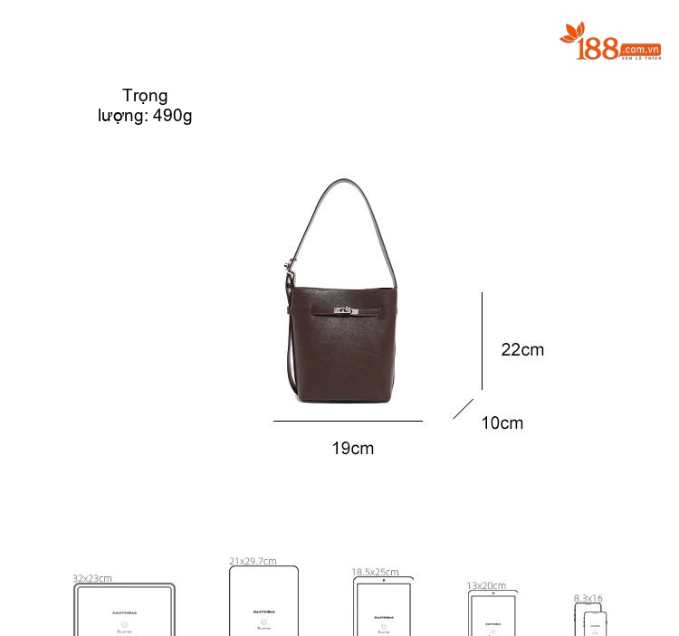 Túi Đeo Vai/Đeo Chéo Nữ Dáng Trống Da Bóng Khóa Kim Loại Phong Cách Hàn Quốc Màu Nâu, Đen chi tiết 4