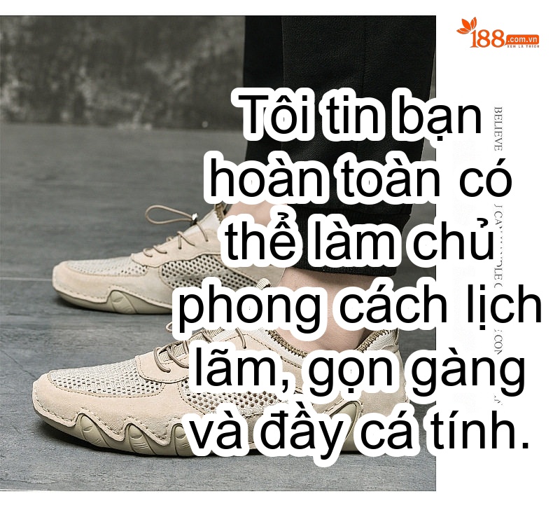 Giày Mọi Nam Vải Lưới Thoáng Khí Da Mờ Chiều Cao Đế Khoảng 3cm Màu Kem, Đen, Xám chi tiết 9