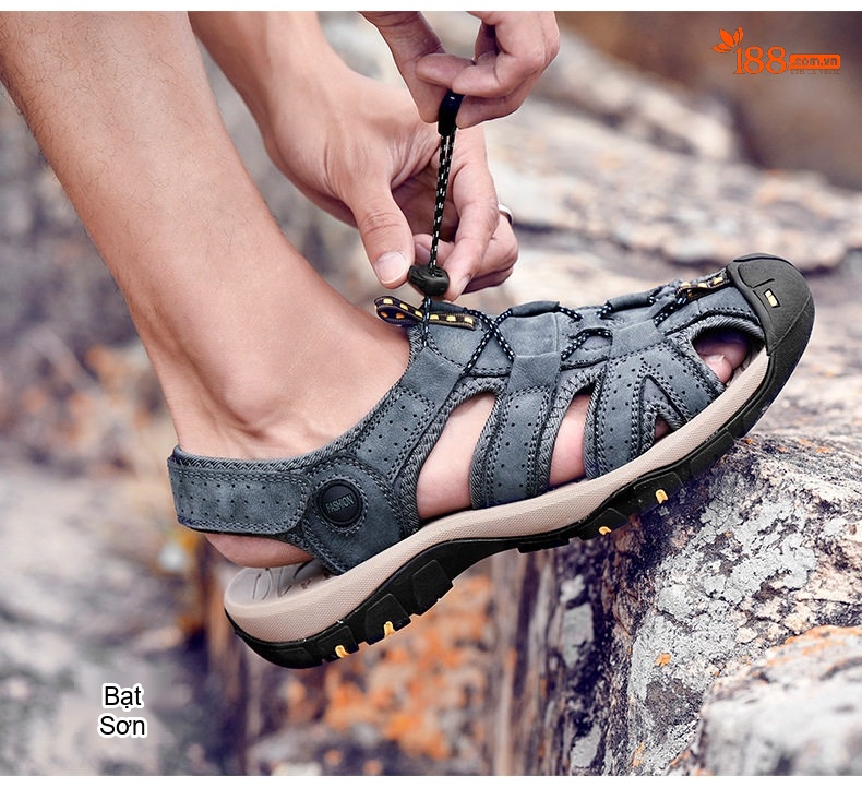 Dép Sandal Nam Bít Mũi Thoáng Khí Chống Trượt Đi Bộ Đường Dài Thủ Công Chiều Cao Đế Khoảng 3cm Màu Đen, Nâu, Xám chi tiết 4