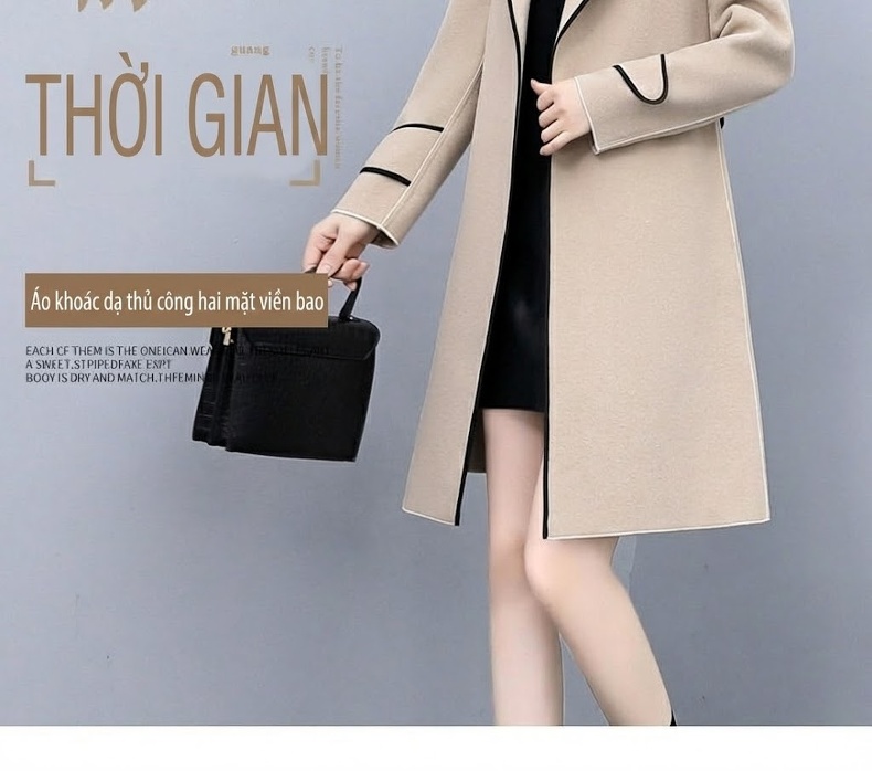 Áo Khoác Dạ Nữ Dáng Dài Thắt Eo Phong Cách Thời Trang Màu Be, Đen, Đỏ... chi tiết 2