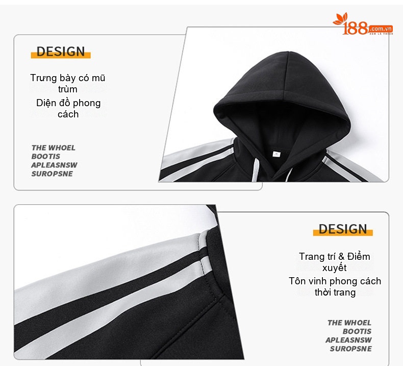 Áo Hoodie Nam Dáng Rộng Có Mũ Phong Cách Thể Thao Sọc Kẻ chi tiết 6