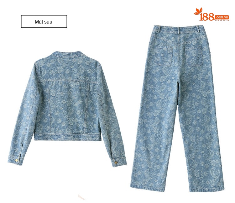 Set Bộ Quần Áo Nữ In Họa Tiết Quần Ống Rộng Phong Cách Thời Trang Màu Xanh Denim chi tiết 18