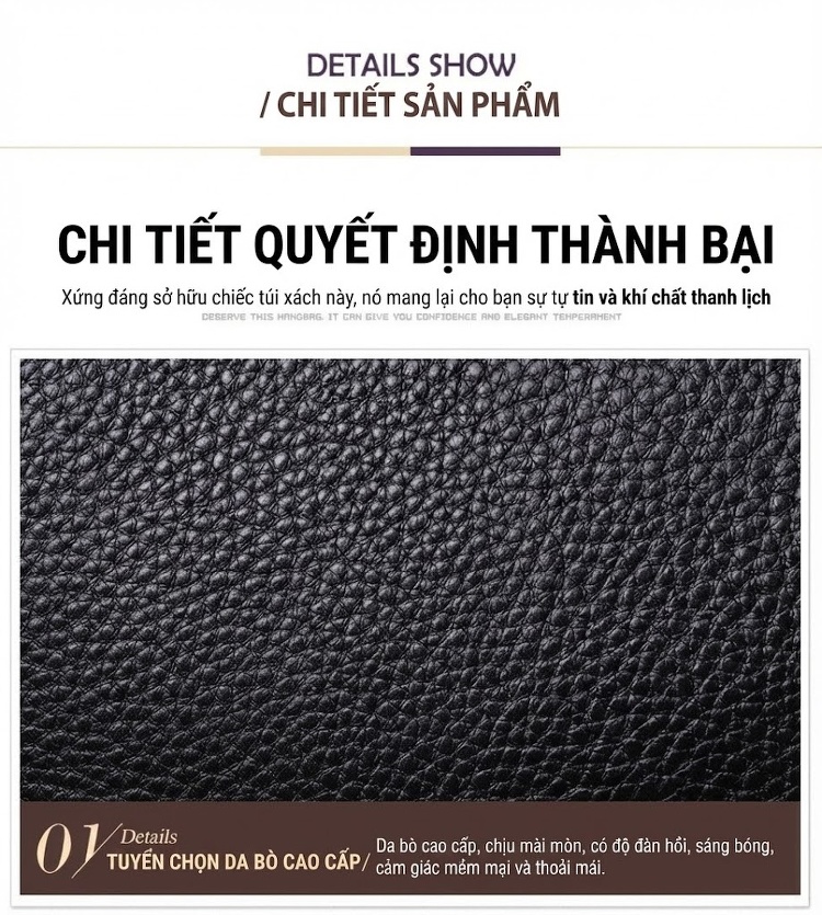 Túi Đeo Vai/Đeo Chéo Nữ Da Thật Kiểu Dáng Hobo Màu Đen chi tiết 10