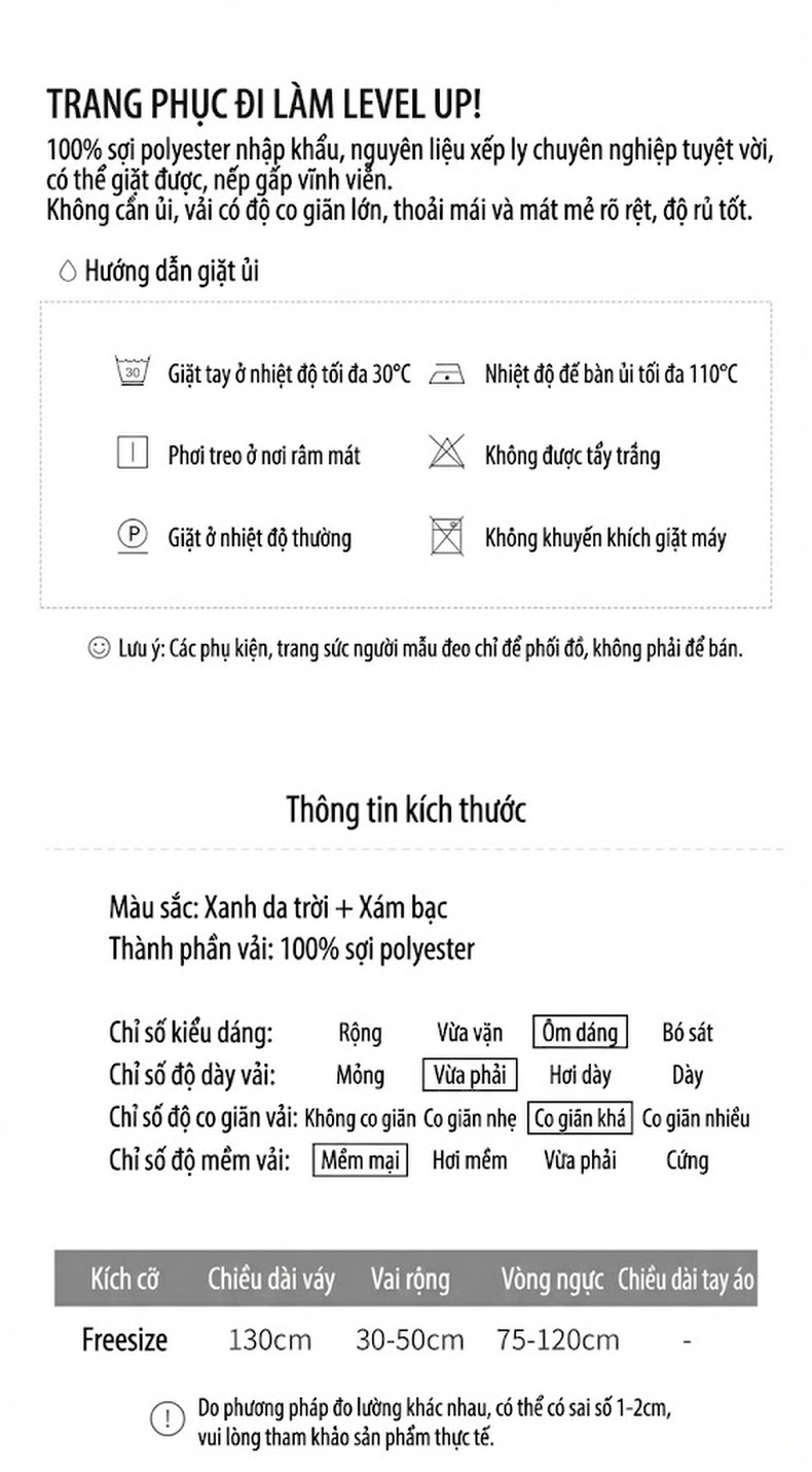 Váy Dài Nữ Pleats Xếp Ly Phong Cách Tiểu Thư Thanh Lịch Màu Hồng, Kem, Xanh Dương, Xanh Lá... chi tiết 4