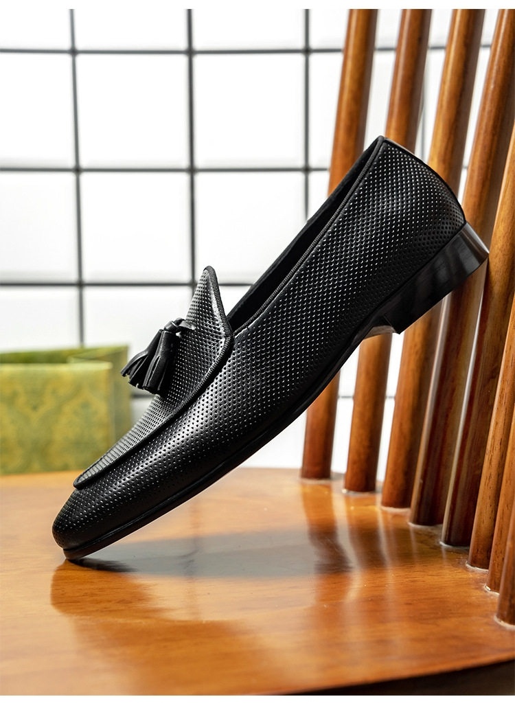 Giày Lười Nam Da Bóng Phong Cách Anh Chiều Cao Đế Khoảng 3cm Màu Đen chi tiết 12