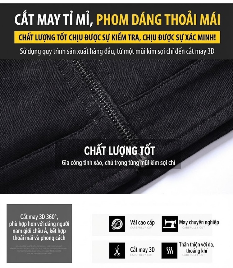Áo Khoác Nam Cotton Dáng Ôm Lót Lông Dày Dặn Màu Đen, Đỏ, Xanh Rêu, Vàng Be chi tiết 4