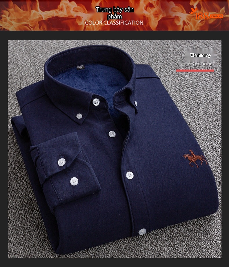 Áo Sơ Mi Dài Tay Nam Cotton Oxford Lót Lông Dày Dặn Giữ Ấm Màu Trắng, Hồng, Xanh Dương, Xám... chi tiết 7