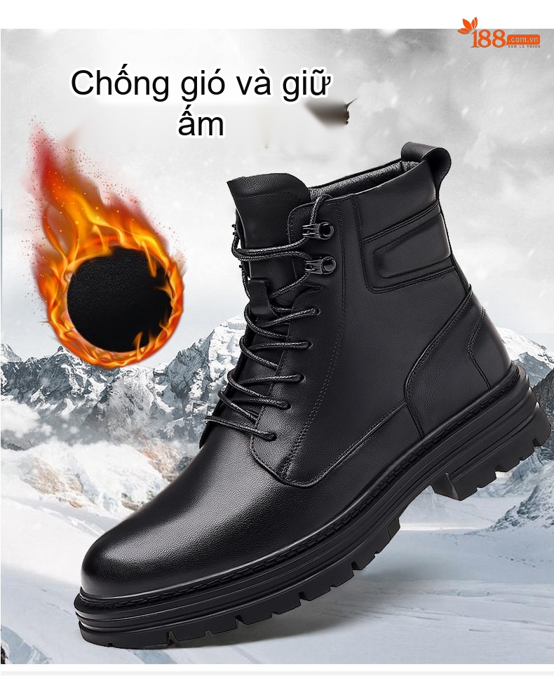 Boot Martin Nam Da Bò dáng chữ Anh Quốc Đế Dày Chiều Cao Đế Khoảng 5cm Màu Đen chi tiết 5