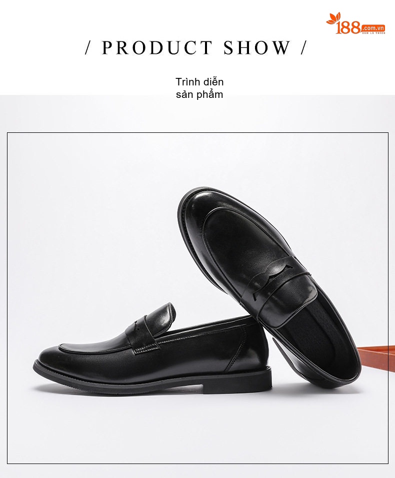 Giày Lười Nam Da Thật Penny Loafer Chiều Cao Đế Khoảng 2cm Màu Đen chi tiết 12