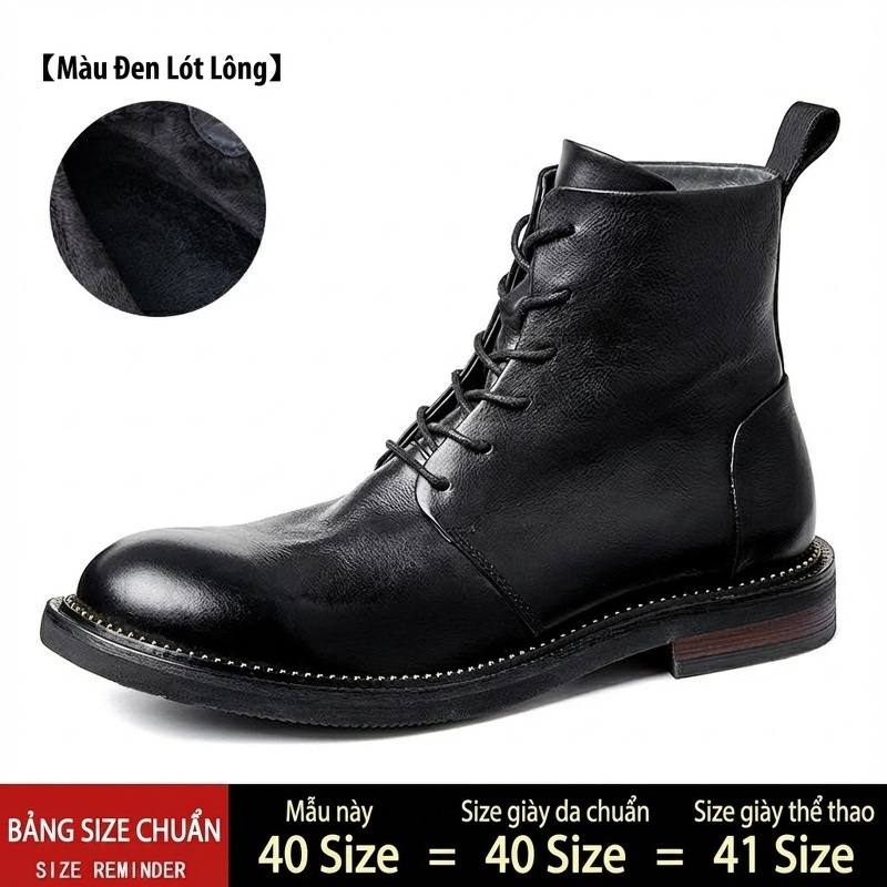Giày Martin Da Bò Cổ Lửng Lót Lông Chiều Cao Đế Khoảng 3cm Màu Đen, Nâu