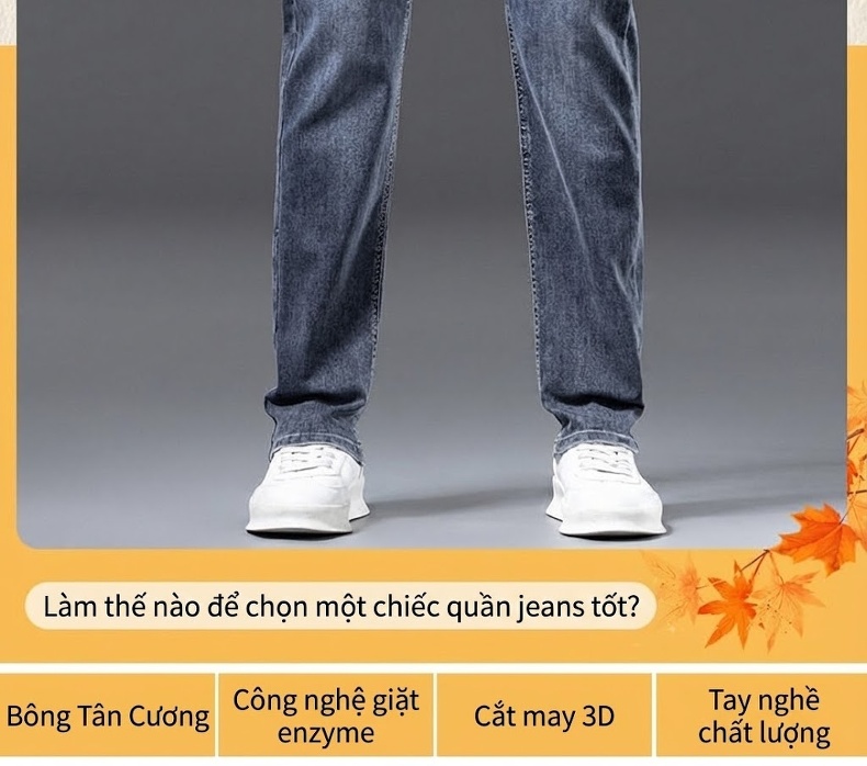 Quần Jean Nam Ống Đứng Co Giãn Thoải Mái Màu Xanh Đậm, Xanh Nhạt chi tiết 2