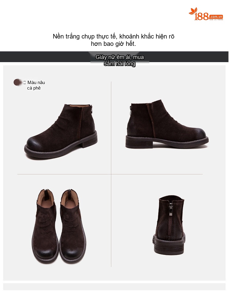 Boot Chelsea Nữ Da Mờ Đế Bằng Chiều Cao Đế Khoảng 3cm Màu Đen, Nâu chi tiết 17