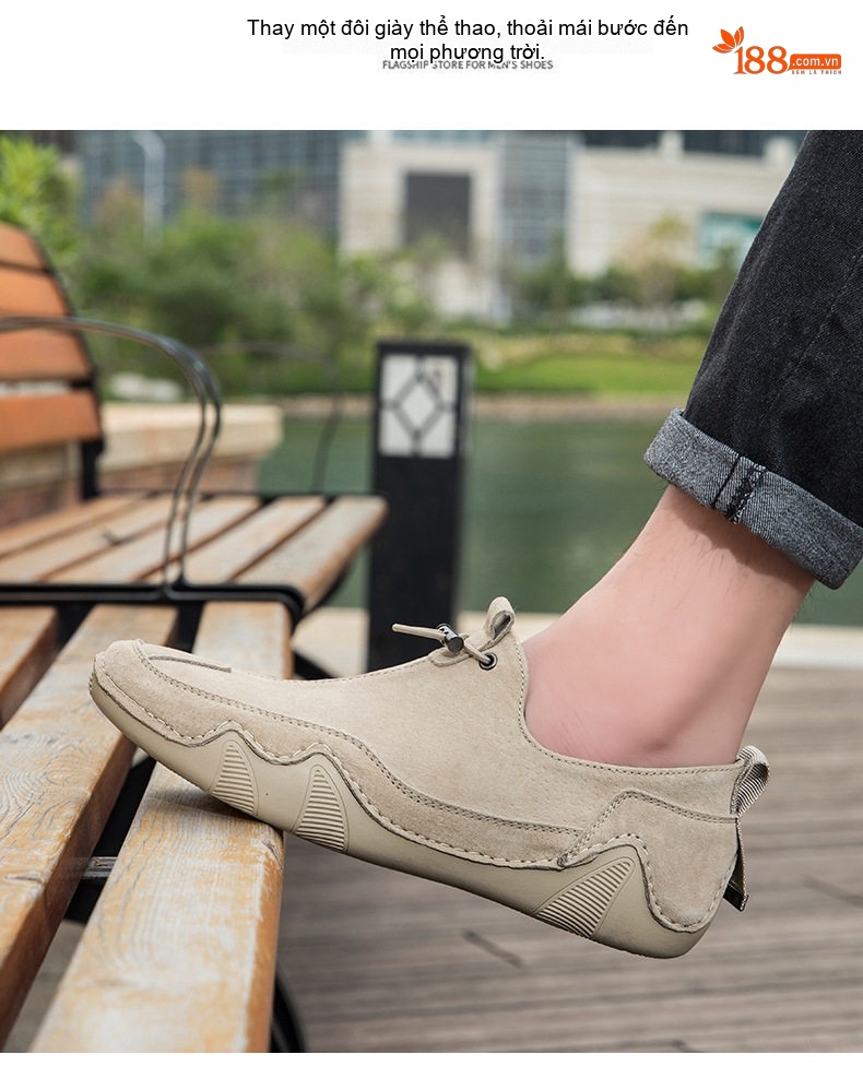 Giày Lười Nam Da Mờ Thoáng Khí Chiều Cao Đế Khoảng 2cm Màu Kem, Xám chi tiết 12