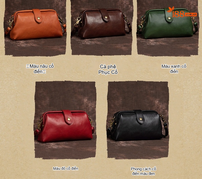 Túi Đeo Chéo Nữ Da Bò Thủ Công Vintage Dáng Nhỏ Màu Nâu, Đỏ chi tiết 5