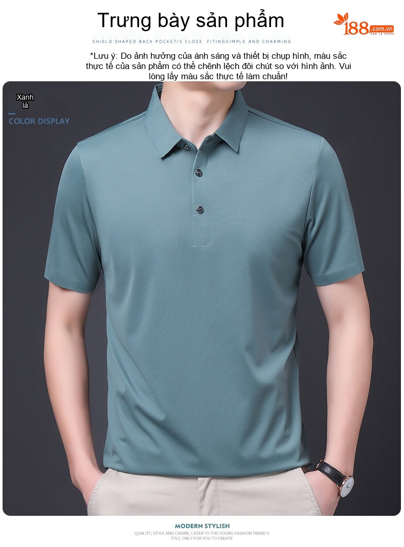 Áo Polo Nam Tay Ngắn Sợi Tằm Thượng Hạng Cổ Bẻ Phong Cách Business Casual Màu Đen, Đỏ, Xám, Xanh... chi tiết 21