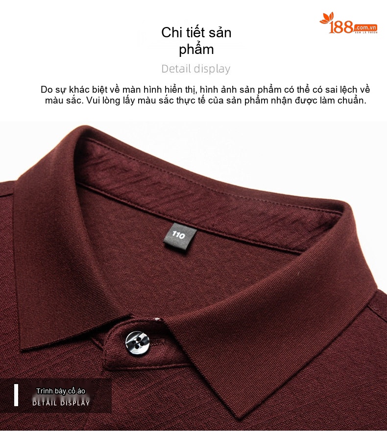 Áo Polo Nam Tay Dài Dệt Kim Cashmere Chống Nhăn Màu Đen, Đỏ Rượu Vang, Xám chi tiết 19