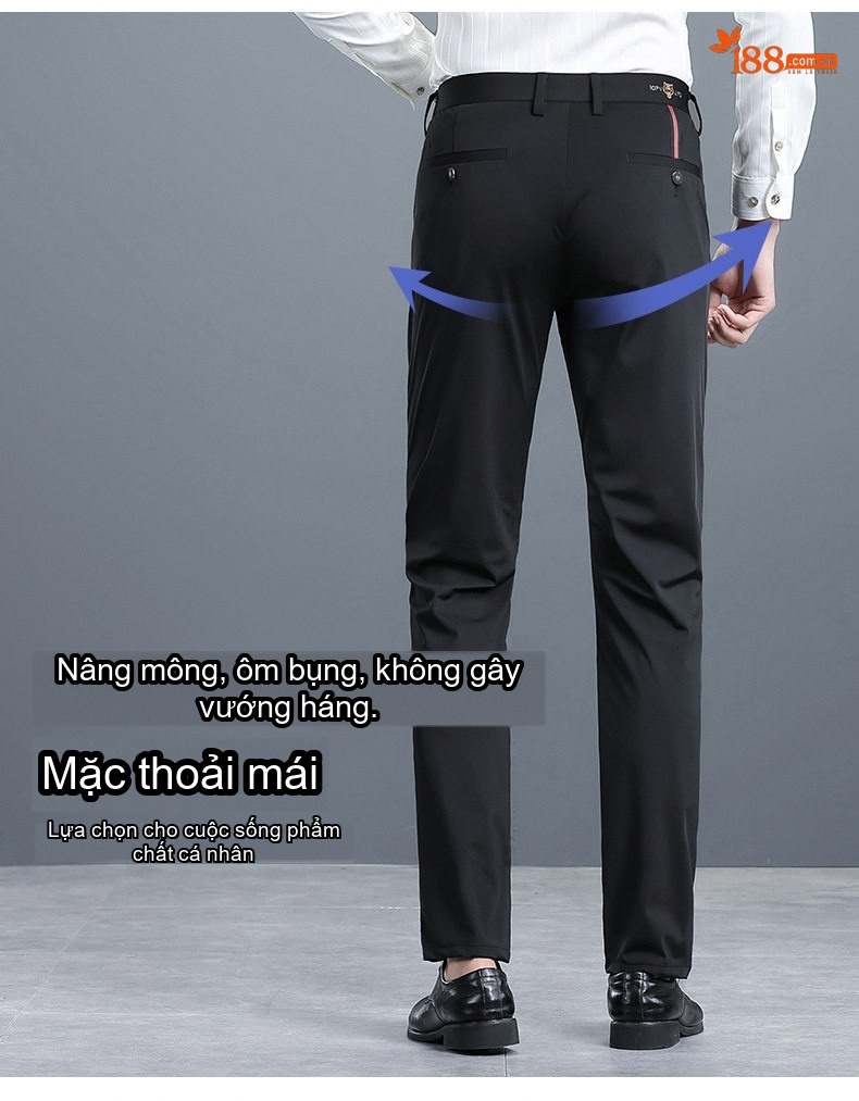 Quần Âu Nam Dáng Suông Co Giãn Thoải Mái Thêu Họa Tiết Màu Đen chi tiết 6
