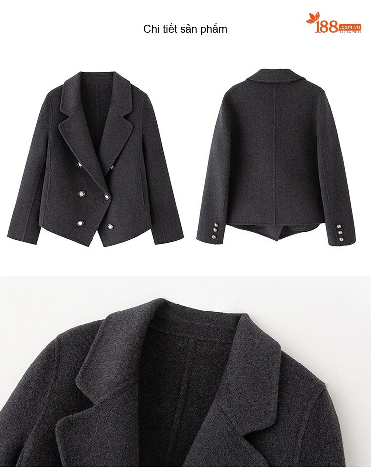 Áo Khoác Dạ Nữ Dáng Vest Hai Mặt Lông Cừu Cashmere Phong Cách Tiểu Thư Màu Đỏ, Xám, Nâu, Kem chi tiết 66