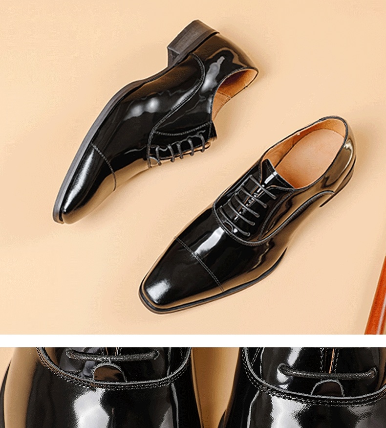 Giày Tây Oxford Nam Da Thật Kiểu Thủ Công Chiều Cao Đế Khoảng 3cm Màu Đen chi tiết 3