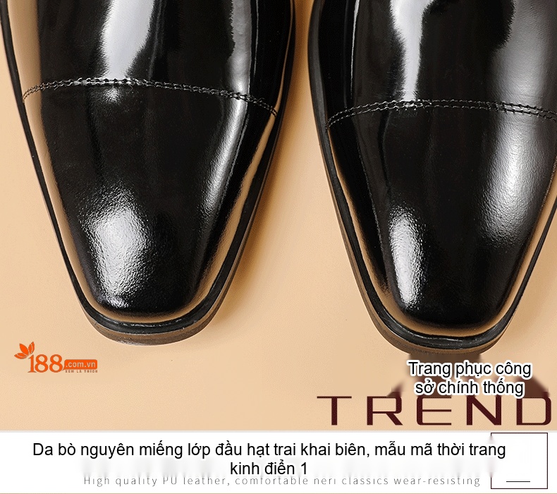 Giày Tây Oxford Nam Da Thật Kiểu Thủ Công Chiều Cao Đế Khoảng 3cm Màu Đen chi tiết 4