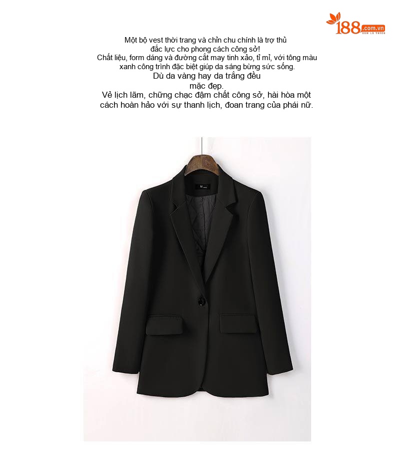 Áo Khoác Blazer Nữ Dáng Rộng Thiết Kế Cá Tính Có Lớp Lót Cotton Màu Đen, Xanh Lá, Nâu chi tiết 2