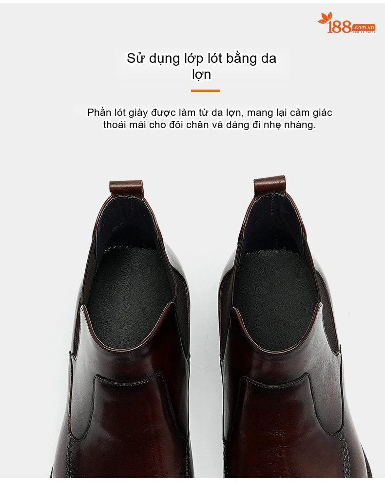 Giày Chelsea Boot Nam Da Bóng Cao Cổ Mũi Nhọn Chiều Cao Đế Khoảng 3cm Màu Đen, Nâu chi tiết 10