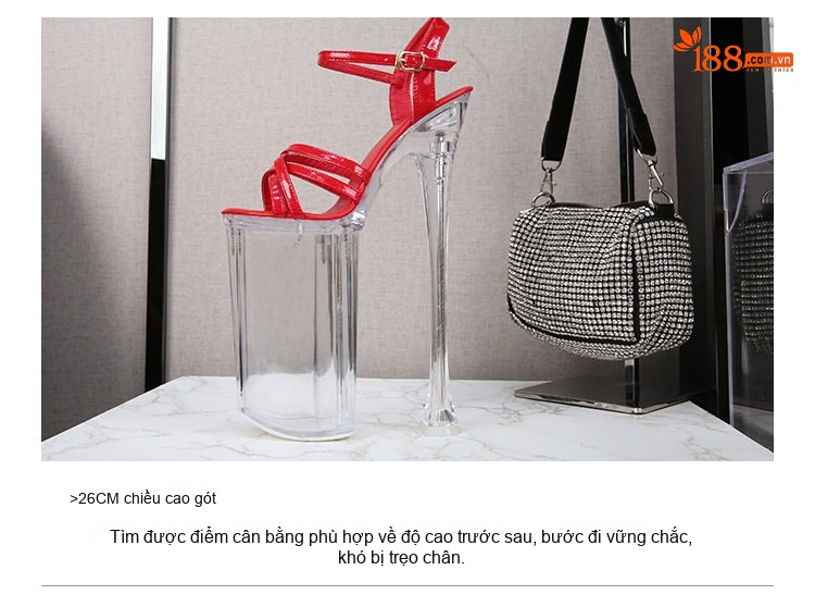 Giày Sandal Cao Gót Nữ Quai Ngang Gót Cao 26cm Màu Đen, Đỏ, Trắng, Hồng... chi tiết 7