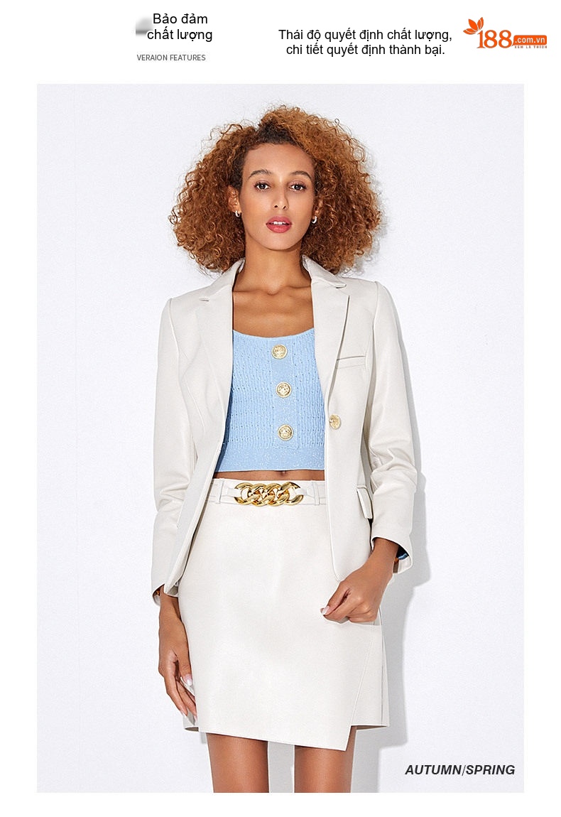 Áo Khoác Blazer Nữ Da Cừu Thật Dáng Motor Tiểu Tây Trang Màu Đen chi tiết 13