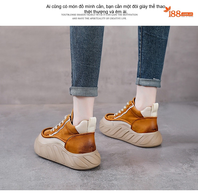 Giày Cao Cổ Nữ Da Bò Buộc Dây Chiều Cao Đế Khoảng 5cm Màu Nâu, Vàng chi tiết 13