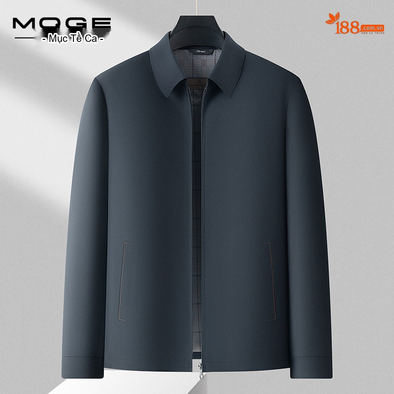 Áo Khoác Nam Cổ Bẻ Khóa Kéo Kiểu Dáng Công Sở Màu Xanh Navy, Nâu, Đen