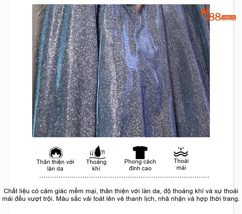 Váy Dạ Hội Dáng Dài Nữ Kiểu Pháp Phong Cách Ngôi Sao Lấp Lánh Dự Tiệc Màu Xanh Dương chi tiết 5