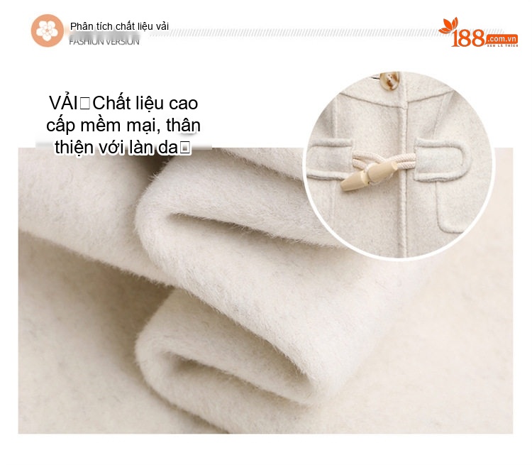 Áo Khoác Dạ Nữ Dáng Dài Vừa Lông Cừu Hai Mặt Khuy Sừng Phong Cách Văn Nghệ Màu Đen, Kem, Xanh chi tiết 9