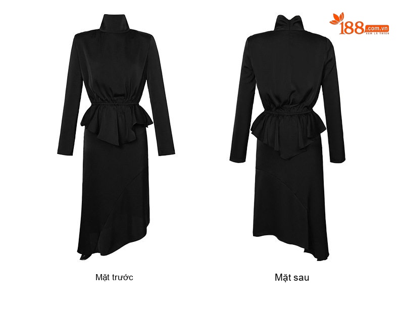 Set Áo Nữ Cổ Lọ Tay Dài Bèo Nhún Eo Và Chân Váy Bất Đối Xứng Thanh Lịch Màu Đen, Đỏ chi tiết 8