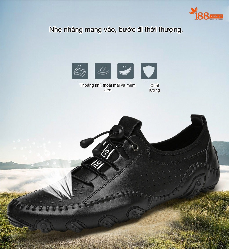 Giày Lười Nam Da Bóng Thoáng Khí Chiều Cao Đế Khoảng 2cm Màu Nâu, Trắng, Xanh Navy, Đen... chi tiết 2